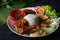 Nasi lemak kukus with drum stick malaysian local food
