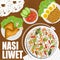Nasi liwet is an Indonesian dish rice dish cooked in coconut milk, chicken broth and spices, from Solo, Central Java, Indonesia