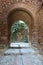 Nasrid arches in the corridors of the Alcazaba of Malaga. Palatial fortification from the Islamic era built in the 11th century