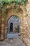 Nasrid arches in the interior corridors of the Alcazaba of Malaga. Palatial fortification from the Islamic era built in the 11th