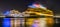 Nassau, Bahamas - August 24, 2019: Shot of Mariner of the Seas cruise ship departing Prince George Wharf at night and leaving