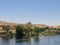 Nasser lake with beautiful blue water, created by building Aswan High Dam on the Nile river in Egypt. View over the water.