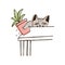Nasty cat throwing potted plant off table. Amusing naughty kitty dropping houseplant isolated on white background