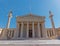 The national academy of Athens neo classical building facade with Athena and Apollo ancient gods, Greece