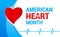 National american heart month banner with logo. Heart and cardiology concept design. Vector illustration ECG graph and red heart