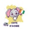 National animal elephant holding the flag of Cote d\\\'Ivoire. National flower Ivory Coast lily displayed on bottom left