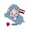 National animal goat holding the flag of Iraq. National flower rose displayed on bottom left