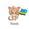 National animal leopard holding the flag of Rwanda