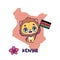 National animal lion holding the flag of Kenya. National flower orchid displayed on bottom left