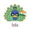 National animal peacock holding the flag of India