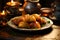 national Asian pastry, meat samosa served on the table