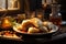 national Asian pastry, meat samosa served on the table