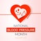 National Blood Pressure Month. Health Education Awareness on Hypertension Square Vector Banner.