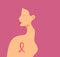 National breast cancer awareness month celebrated in America. Beautiful silhouette of girl with pink. Annual international health