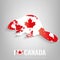 National Canada symbol Beaver with an official flag and map silhouette. North America. Vector