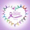National cancer prevention month February text in heart cycle of multi-color & lavender purple colour ribbons