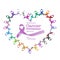 National cancer prevention month February text  in heart cycle of multi-color & lavender purple colour ribbons raising awareness