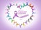 National cancer survivor month, June with heart shape cycle of multi-color and lavender purple ribbons