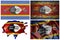 national colorful realistic flag of eswatini in different styles and with different textures on the white background.collage
