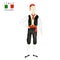 National costume dancing an Italian tarantella on white background. Man dancer in red black folk costume Italy