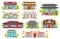 National cuisine restaurants vector buildings set