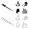 National Dirk Dagger, Thistle National Symbol, Sporran,glengarry.Scotland set collection icons in outline,monochrome