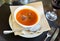 National dish of Spanish cuisine is cold Gaspacho soup