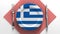 National dishes of Greece. Delicious recipes from Europe. Flag on a plate with food from Greece.