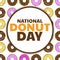 National Donut Day. Holiday concept. Template for background, banner, card, poster with text inscription. Vector EPS10