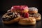 National donut day. Many different delicious donuts. AI generative