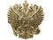 The national emblem of Russia from the yellow metal. Fragment of a coin close up. Isolated