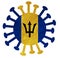 The national flag of Barbados with corona virus or bacteria