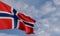 National flag Bouvet Island, Bouvet Island flag, fabric flag Bouvet Island, blue sky background with Bouvet Island flag, 3D work