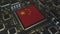 National flag of China on the operating chipset. Chinese information technology or hardware development related