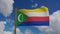 National flag of Comoros waving 3D Render with flagpole and blue sky timelapse, Union of the Comoros flag textile, Union