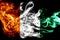 National flag of Ivory Coast made from colored smoke isolated on black background. Abstract silky wave background.