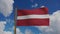 National flag of Latvia waving 3D Render with flagpole and blue sky timelapse, Latvijas karogs designed by Ansis Cirulis