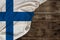 National flag of modern state of Finland, beautiful silk, background old wood, concept of tourism, economy, politics, emigration,