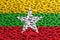 National flag of Myanmar made of water drops. Background forecast concept