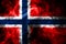 National flag of Norway made from colored smoke isolated on black background. Abstract silky wave background.