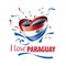 National flag of the Paraguay in the shape of a heart and the inscription I love Paraguay. Vector illustration
