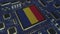 National flag of Romania on the operating chipset. Romanian information technology or hardware development related