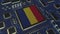 National flag of Romania on the operating chipset. Romanian information technology or hardware development related