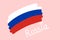 National flag of Russia, tricolor white blue red. Simple stylized russian flag freehand text
