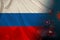 national flag of the russian federation  background with coronavirus  tourism concept  state border quarantine measures