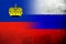 National flag of Russian Federation with The Principality of Liechtenstein National flag. Grunge background