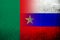 National flag of Russian Federation with The Republic of Cameroon National flag. Grunge background