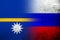 National flag of Russian Federation with The Republic of Nauru Pleasant Island National flag. Grunge background