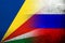 National flag of Russian Federation with The Republic of Seychelles National flag. Grunge background