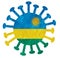 The national flag of Rwanda with corona virus or bacteria